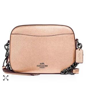 COACH Rose Gold Pebble Leather Camera Bag Crossbody